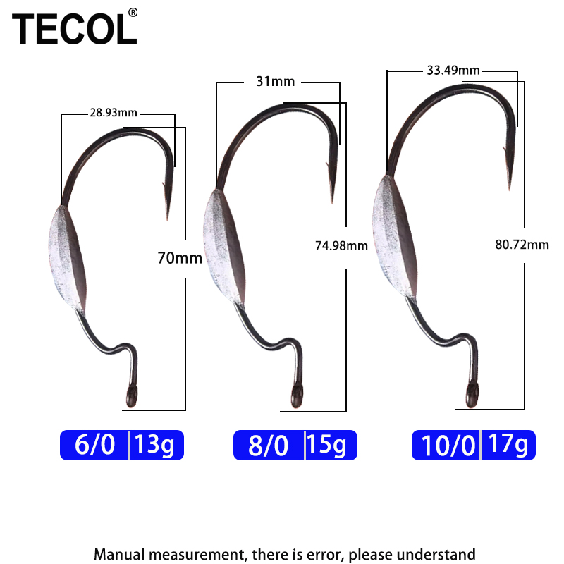 TECOL 3PCS 6/0 8/0 10/0 Weight - Fishing Hook Offset incelemesi ve fiyatı