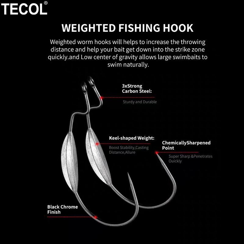 TECOL 3PCS 6/0 8/0 10/0 Weight - Fishing Hook Offset incelemesi ve fiyatı