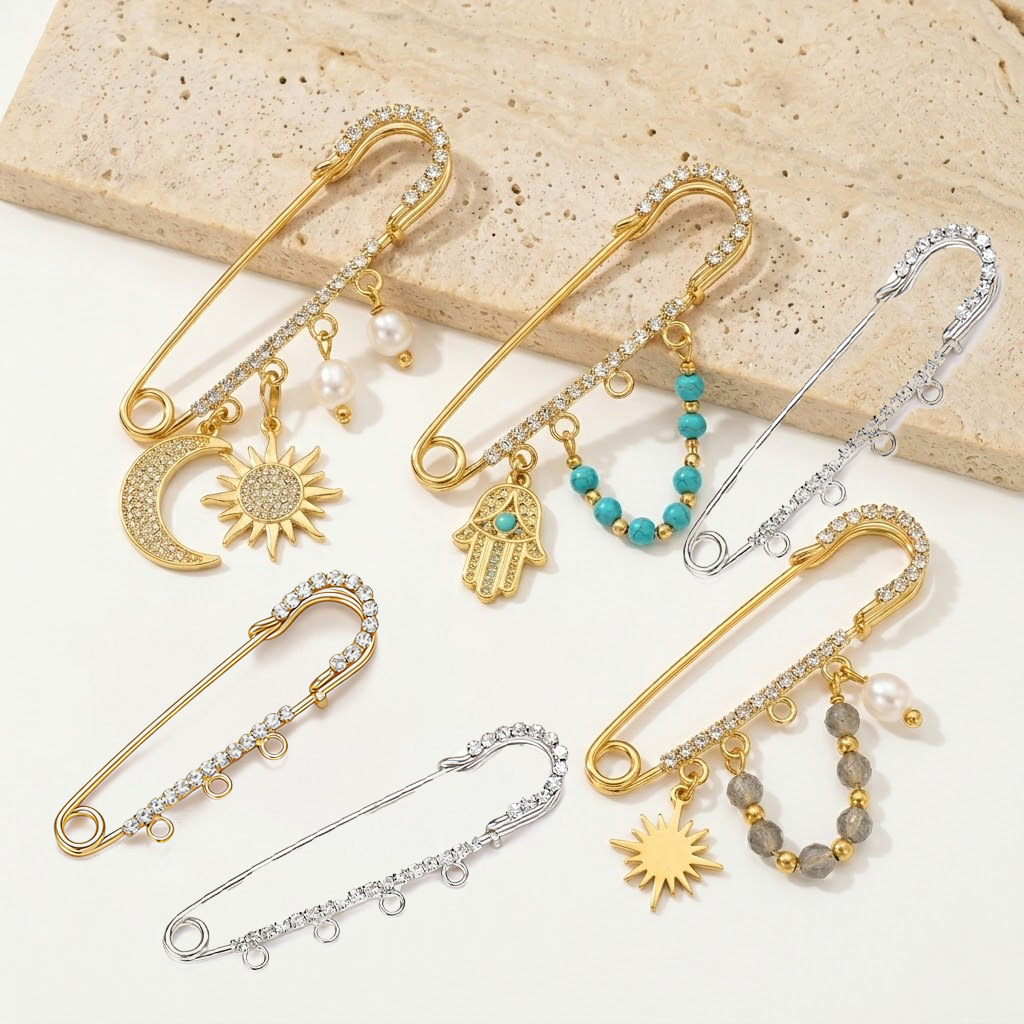 5pcs Rhinestone Charms Safety  - Fishing Hook Size incelemesi ve fiyatı